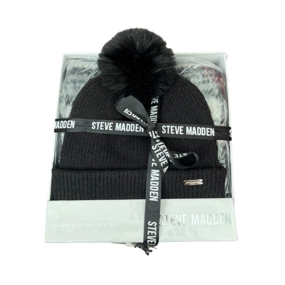 Steve Maddden || Beanie & Scarf Gift Set || Black, Grey, White || One Size